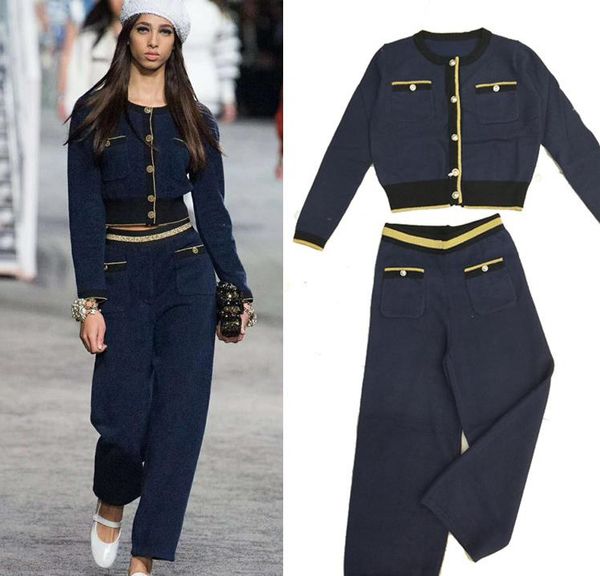 

1212 2019 autumn brand ame tyle two piece et pant coat crew neck empire luxury qian, White