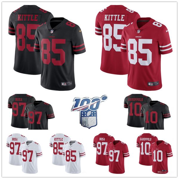 

san francisco 49ers jersey 85 george kittle 97 nick bosa 10 jimmy garoppolo 17 emmanuel sanders 19 deebo samuel men football jerseys, Black;red