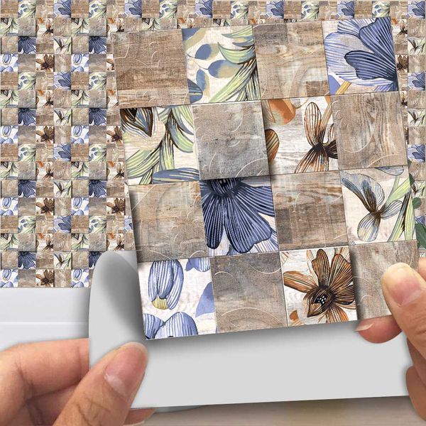 

flowers pattern thicken waterproof pvc wall tiles sticker home decor shine finished art tile wall decals for kitchen bathroom