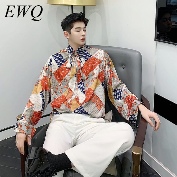 

ewq / мужская одежда мода галстук украшения печати темперамент рубашка для мужчин и женщин 2020 новый свободный большой размер ниша рубашка, White;black