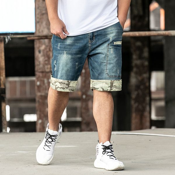 

мужские плюс размер джинсовые тонкие прямые шорты летний камуфляж длиной до колен дизайнерские мужские джинсы короткие брюки, Blue
