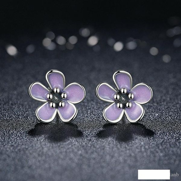 

100% 925 sterling silver pink enamel flowers earring with original box fit pandora jewelry stud earring women fashion earrings, Golden;silver