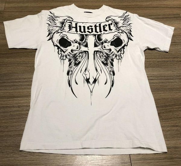 

men's t-shirts hustler skulls t-shirt size medium 100% real made in usa white 2021 cotton men, White;black