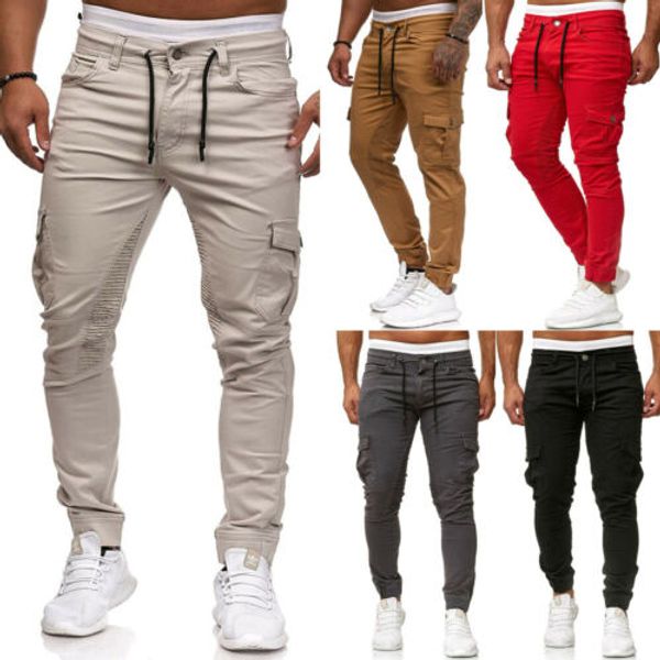 

2019 brand men solid pencil pants cargo combat trousers jogger work bottoms slim long pants m-2xl, Black