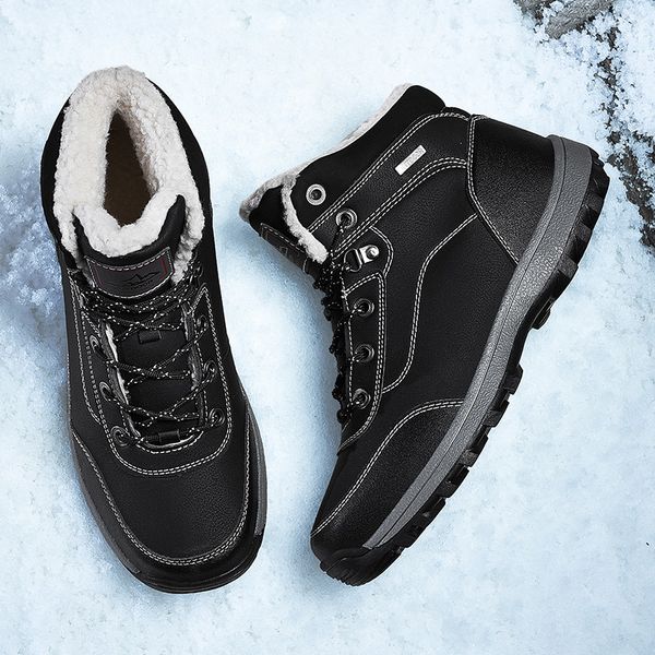 

2019 new men's winter shoes warm and comfortable fashion snow boots waterproof boots men's plush warm, Black