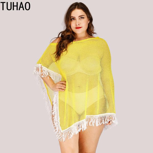 

tuhao plus size yellow cover up 2019 beach dress kaftan beach cover-up tassel bikini swimwear swimsuit bathing suit lz37, Blue;gray