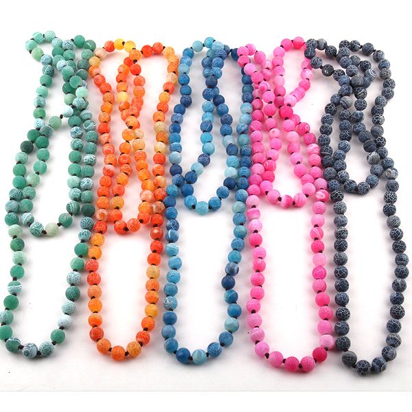 

fashion semi precious stones weathered ag long knotted bead necklace, Silver