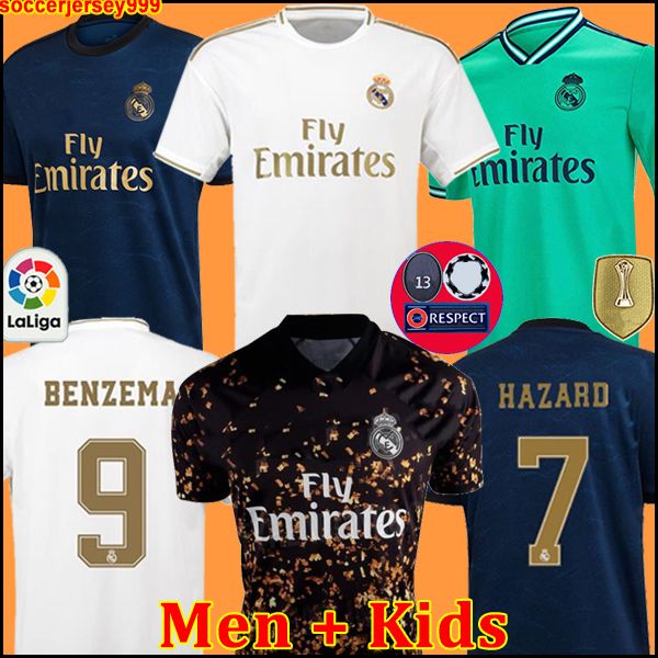 

real madrid jerseys 19 20 soccer jersey hazard sergio ramos benzema camiseta 2019 football shirt uniforms men kids kit fourth ea sports 001, Black;yellow