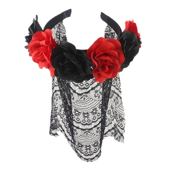 

halloween skull headband with floral lace face veil party flowers hairbands gothic veils retro lolita headpiece accessories