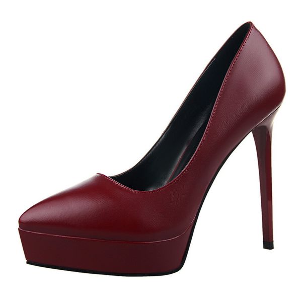 

nice spring europe and america vogue korean concise office women shoes fashion solid pu pumps shallow women high heels shoes, Black