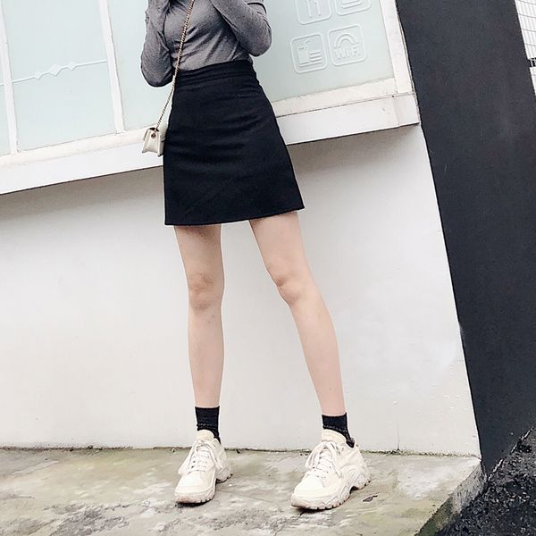 

vintage women drooping style casual skirt summer 2020 high waist simple black gray solid skirts shorts slim culotte plus size