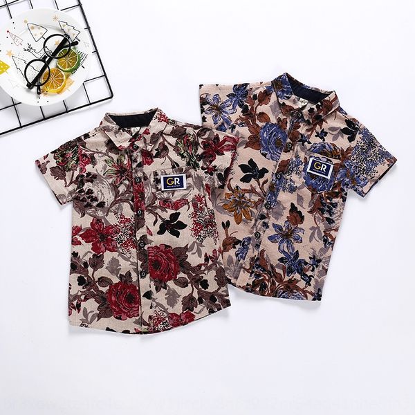 

2020 coat children's summer children's clothing coat plant printing boys' short sleeve shirt leisure fashion, White;black