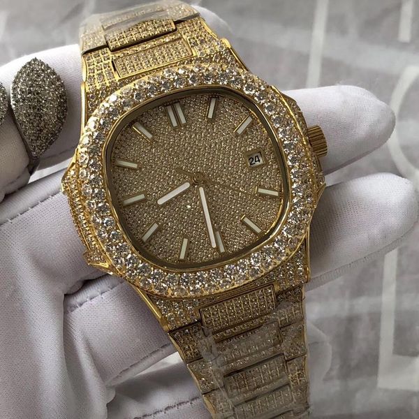 

in 2019, the new men's good quality, wristwatch, whole body inlay drill, automatic core, a large number of wholesale, Slivery;brown