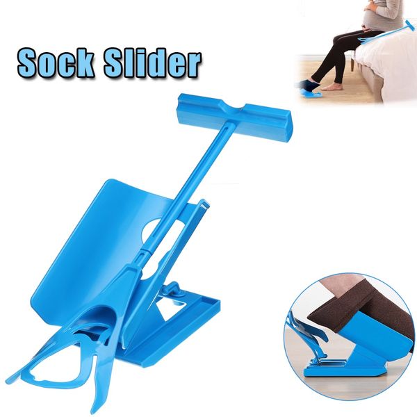 

1pc sock slider aid blue helper kit helps put socks on off no bending shoe horn suitable for socks foot brace support