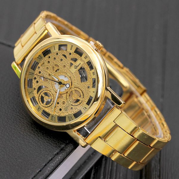 

fashion business luxury watch mens hollow watches sport quartz military wristwatches stainless steel band clock relojes mujer, Slivery;brown
