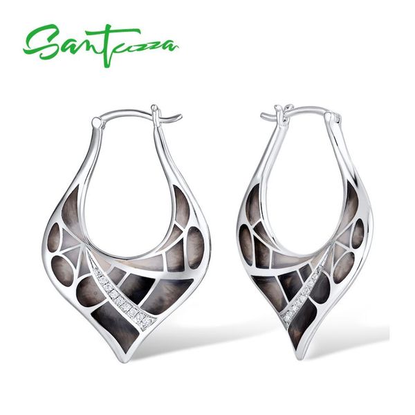 

santuzza silver earrings for women 925 sterling silver elegant black leaves shiny cubic zirconia fashion jewelry handmade enamel