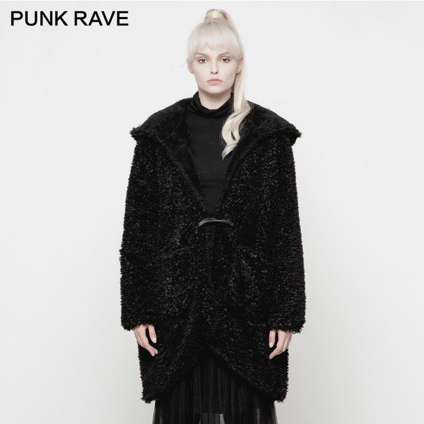 

punk rave women gothic loose black long coat plush coral velvet women wizard hat coat hooded claw button jacket