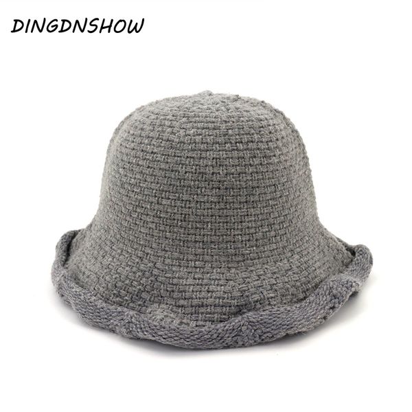 

dingdnshow] 2019 fashion bucket hat cotton lady beanies hat warm winter cap women knitted, Blue;gray