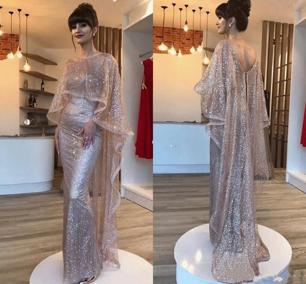 

Arabic 2019 New Bling Bling Mermaid Evening Dresses With Wrap Bateau Backless Formal Prom Party Gowns Celebrity Red Capet Wear Dresses, Black;red
