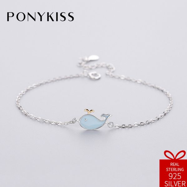 

ponykiss romantic 100% s925 sterling silver cute blue dolphins bracelets fine jewelry women creative sweet anniversary gift, Golden;silver
