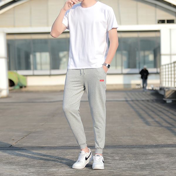 

fashion causal solid tracksuit fitness sportswear running set t-shirt and pants men's sportswear demix outwear gym sport suit, Gray