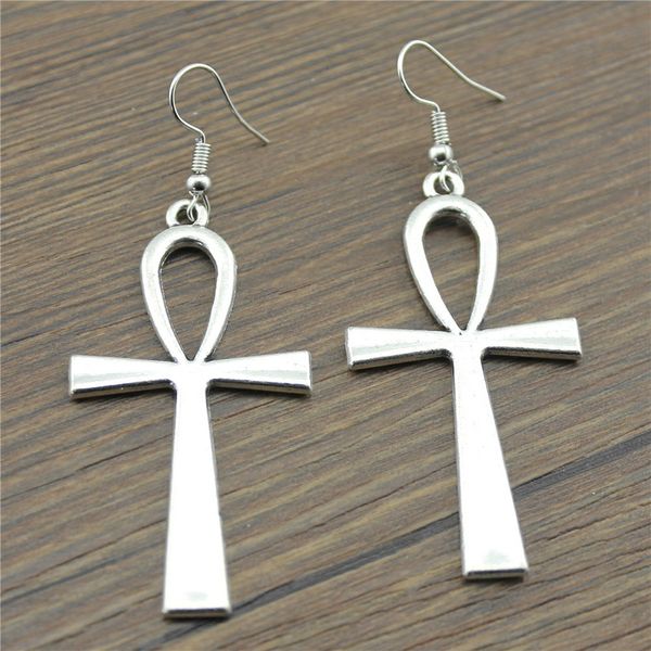 

ankh cross 52x28mm charm drop earrings fashion handmade design earring jewelry gift for women, Silver