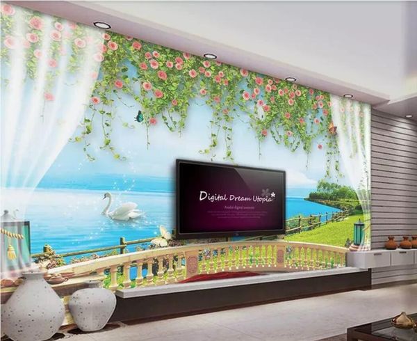 

3d room wallpaper custom p mural rose flower vine sunshine courtyard white screen window outside view stylish wallpaper for walls 3 d