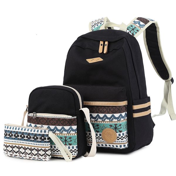 

casual back pack canvas school bags for teenage girls backpack women book bag student schoolbag 3pcs set travel bagpack rugzak