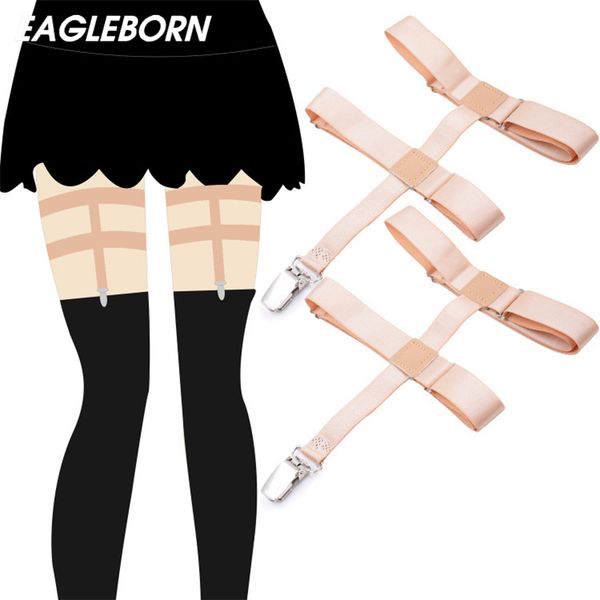 

eagleborn lady's knee socks stays holder leg suspenders shirt braces elastic uniform business strap shirt garters 1pair, Black;white