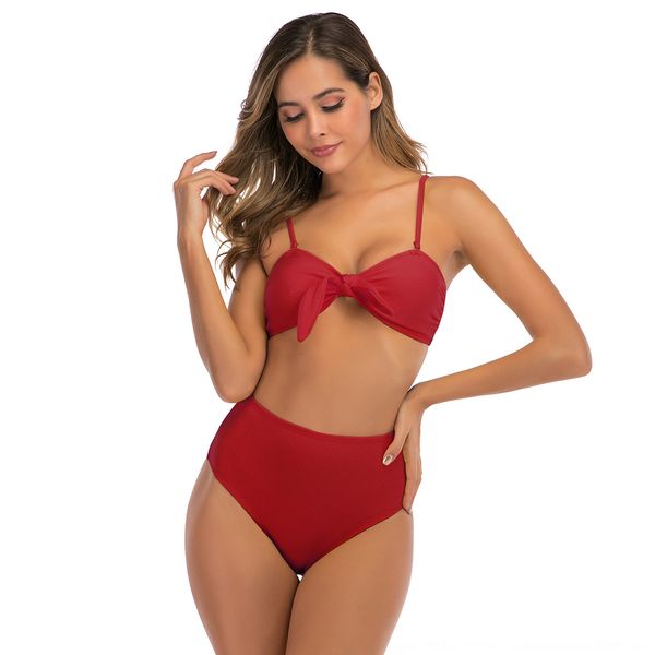 

2020 sling solid color high waist split bikini sling bikini swimsuit swimsuit female, White;black