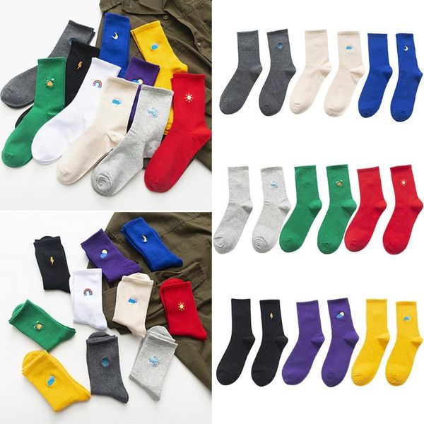

skarpetki damskie meias skarpetki calcetines mujer socks women embroidery rainbow candy color cartoon funny socks tube, Black;white