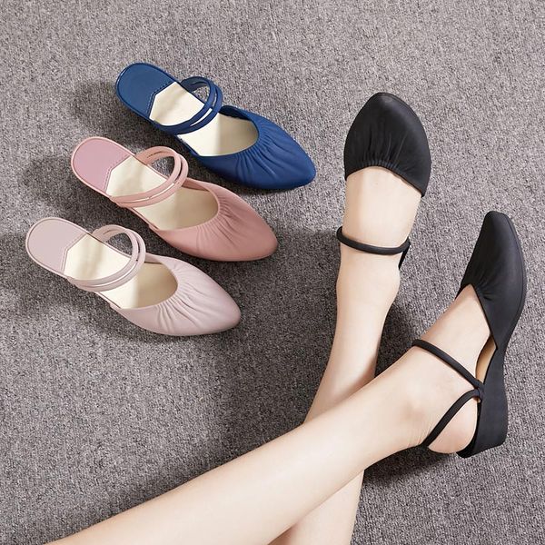 

women pointed toe sandals ladies wedge casual slippers woman slip on fashion beach sandals two wear elegant female shoes summer, Black