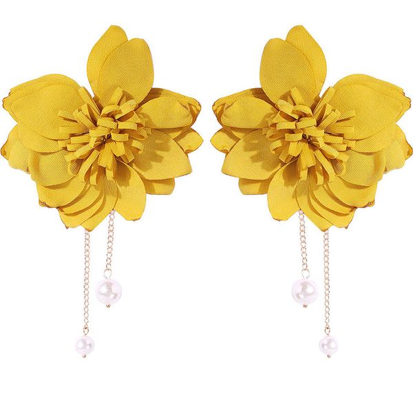 

sweet fabric flower earrings personalized fashion imitation pearl pendant earrings for woman new year gifts accessories, Silver