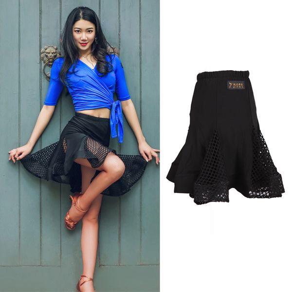 

latin dance skirt female black mesh practice skirt ladies ballroom dance rumba cha cha samba salsa tango costumes vo291, Black;red