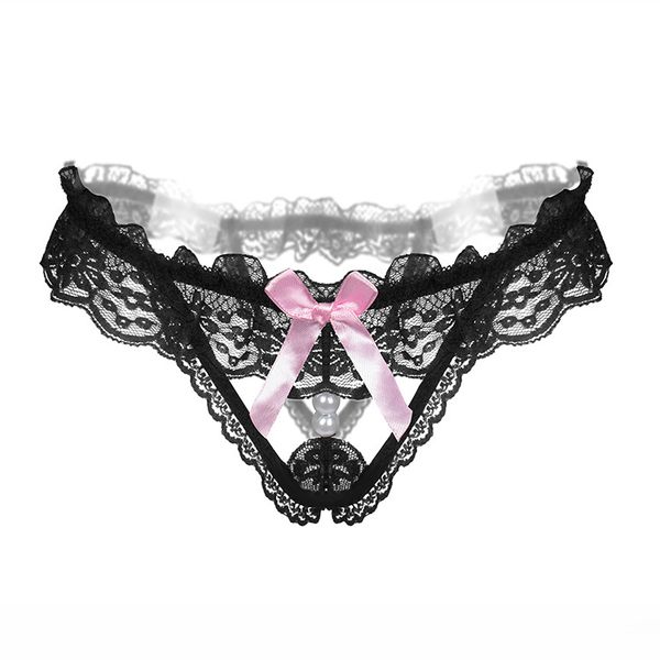 

open crotch thongs g-string lingerie women crotchless panties bowknot pearls lace underwear nightwear g-string, Black;pink