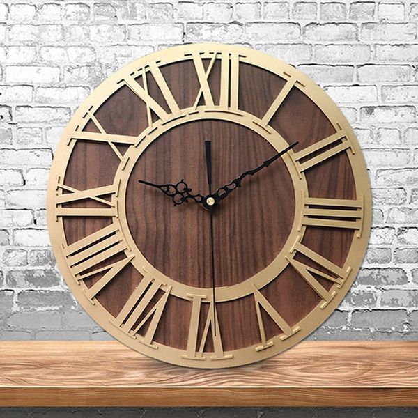 

new wall clock modern design mechanism vintage digital metal european wooden roman craft wall clock living room decorative
