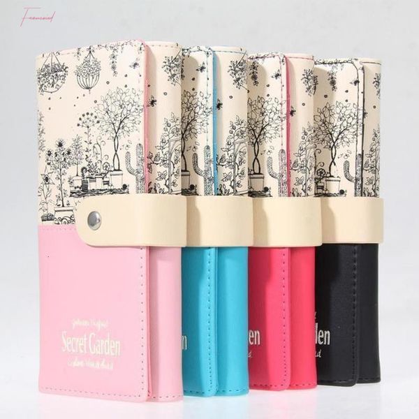 

women wallets long with landscape pattern pu leather fashion hasp coin purse phone bag holders female wallet purse clutch zk30, Red;black