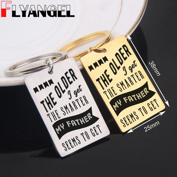 

flyangel keychain engraved the older i get the smarter my father seems to get fashion father car key tag jewelry for dad gifts, Silver
