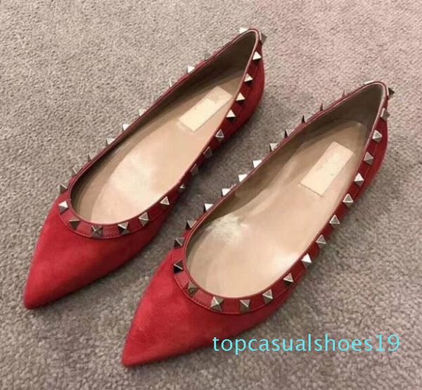 

v brand womenhigh heels shallow black suede rivet pointed low-heeled women's singlehigh heels 34-43 with box t19