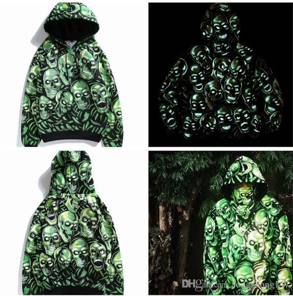 

мужские женские черепа светящиеся одежды вскользь с капюшоном толстовки флис свитер толстовка мужчина женщин пальто камуфляж фуфайки noctilu, Black