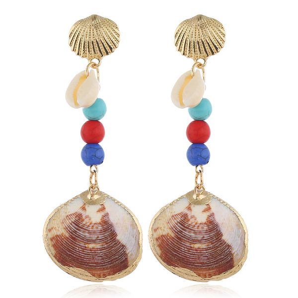 

bohemian style seaside holiday gold alloy natural shell earrings, Golden;silver