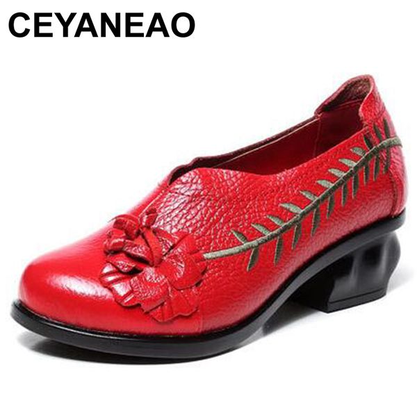 

ceyaneaonew retro women real leather shoes moccasins mother loafers soft leisure high heels casual female driving balletfootwear, Black