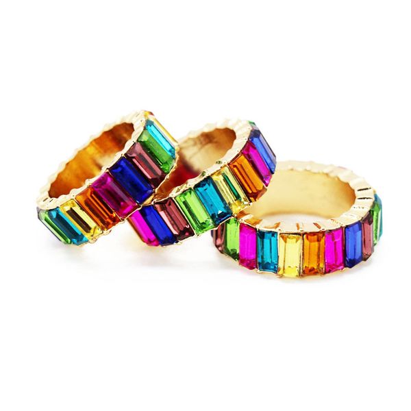 

colorful diamond ring, contrast color rainbow fashion style for party very hign quality and ing, Golden;silver