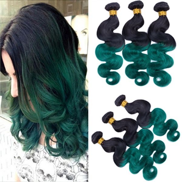 Brazilian Human Hair Ombre Dark Green Body Wave Weave Bundles 1b