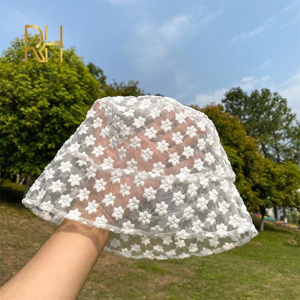 

new female hollow lace mesh flower vintage bucket capes summer japan korea breathable thin sunshade fisherman hat rh, Blue;gray
