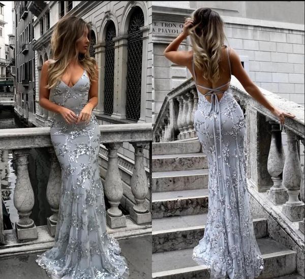 

2019 new spaghetti straps sequined lace mermaid prom dresses long backless criss cross floor length formal party evening gowns, Black