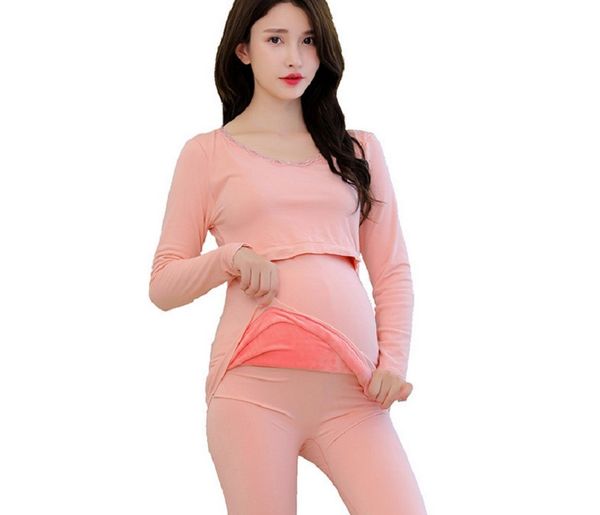 

women's maternity pajamas thermal underwear set breastfeeding nightgown, White