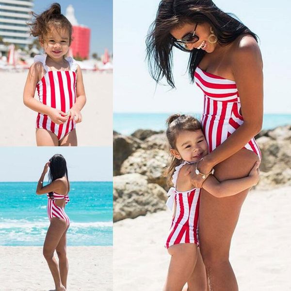 

wholesale family accessory clothing red striped baby girl swimsuit 2019 new mother and daughter swimsuit parent-child bikini by0775, Black