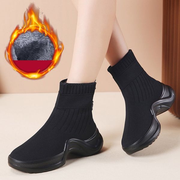 

jaycosin sneakers for women winter warm socks shoes trainers women slip-on stretch platform vulcanized shoes black sneaker 2019