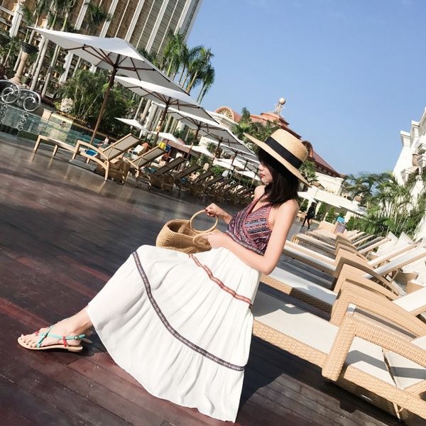 

bali women's summer bohemia skirt beach skirt national beach dress national style seaside holiday long dress showing thin back, White;black